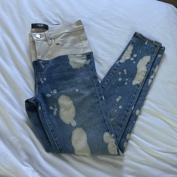 Amiri Jeans half leather half acid wash